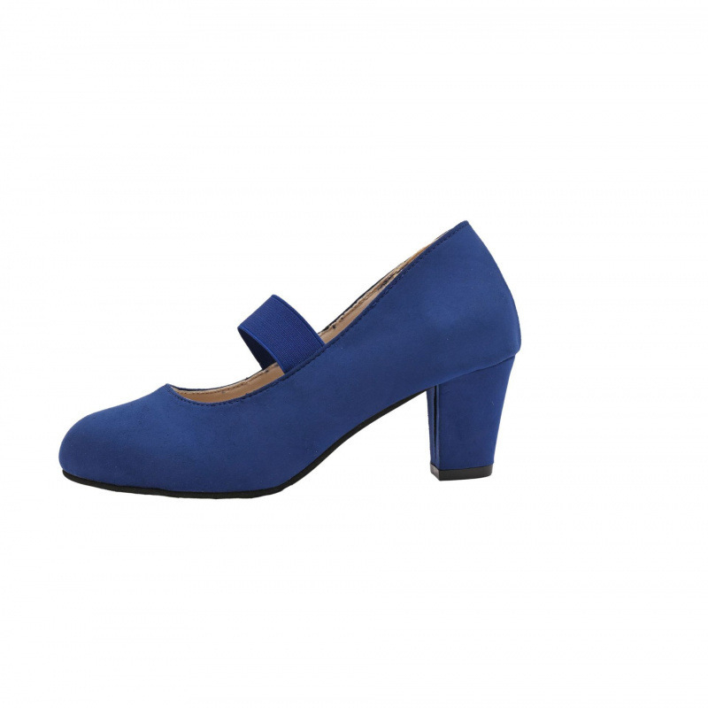 Pantofi femei Mary Jane vintage, velur upper, vârf rotund, toc gros, gleznă joasă, primăvara 2025