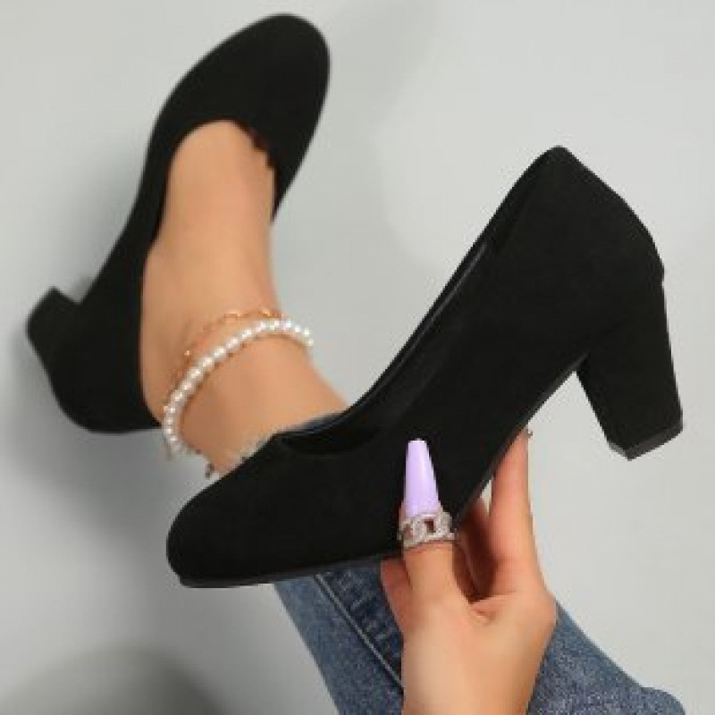 Pantofi femei Mary Jane vintage, velur upper, vârf rotund, toc gros, gleznă joasă, primăvara 2025