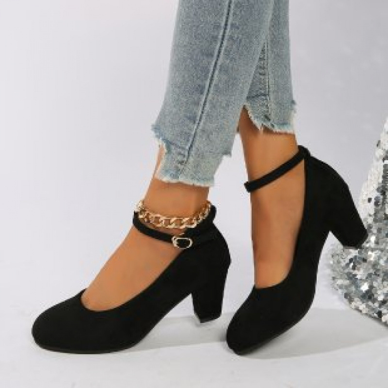 Pantofi femei Mary Jane vintage, velur upper, vârf rotund, toc gros, gleznă joasă, primăvara 2025