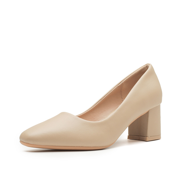 Pantofi dama cu toc înalt (vârf pătrat, toc mediu 3–5 cm, toc masiv, material superior: microfibră, talpă interioară: piele naturală)