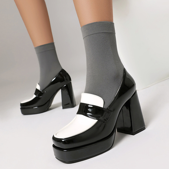 Pantofi femei Mary Jane cu partea superioară PU, vârf pătrat, Toc mic, talpă din cauciuc, pentru toamnă