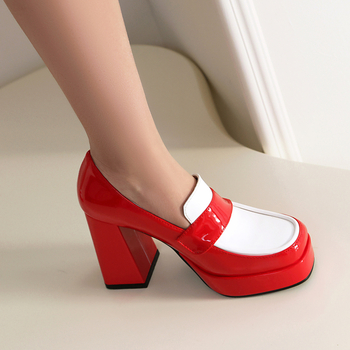 Pantofi femei Mary Jane cu partea superioară PU, vârf pătrat, Toc mic, talpă din cauciuc, pentru toamnă