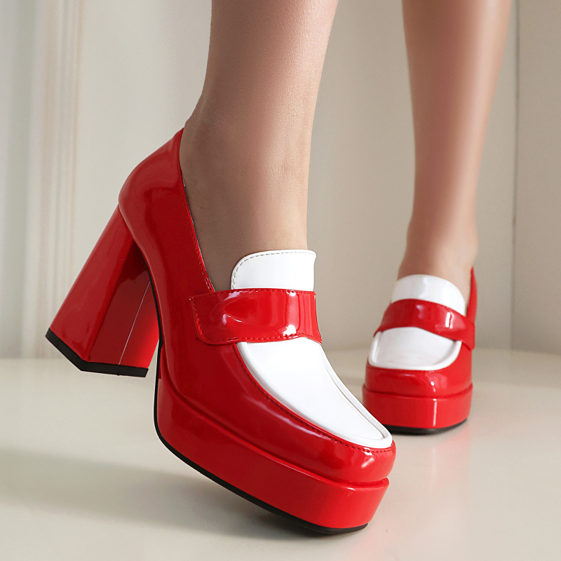 Pantofi femei Mary Jane cu partea superioară PU, vârf pătrat, Toc mic, talpă din cauciuc, pentru toamnă