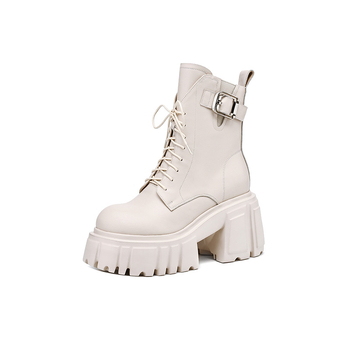 Moteriški Martin batai iš natūralios odos su guma padu, apvali nosis, šoninis užtrauktukas, britiško stiliaus, kulnas virš 8 cm, tinkami rudens ir žiemos sezonoms