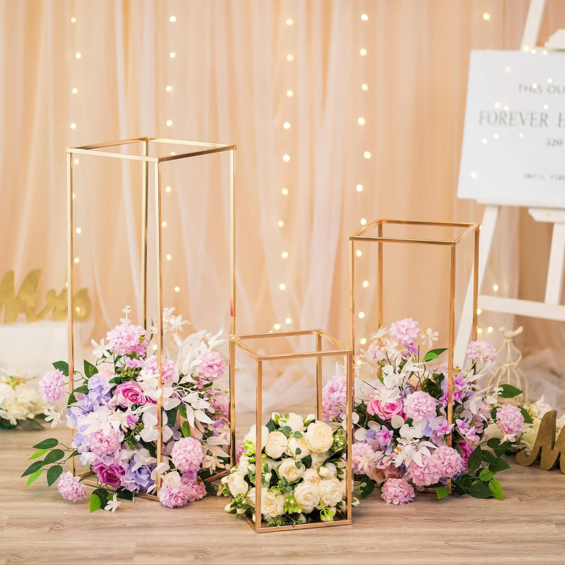 Suport de flori din fier, decor pentru amenajarea spațiilor de evenimente, ramă geometrică pătrată, stil Nordic modern, cod Dr-240110