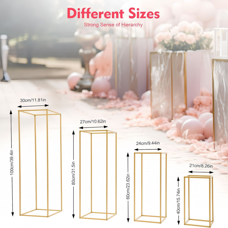 Suport de flori din fier, decor pentru amenajarea spațiilor de evenimente, ramă geometrică pătrată, stil Nordic modern, cod Dr-240110