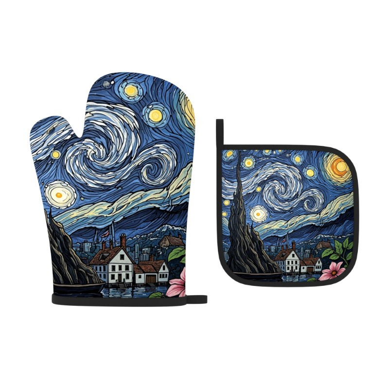 Dvojdielne rukavice na pečenie, prispôsobiteľný vzor, bavlna, izolácia proti popáleninám, vysoká teplotná odolnosť