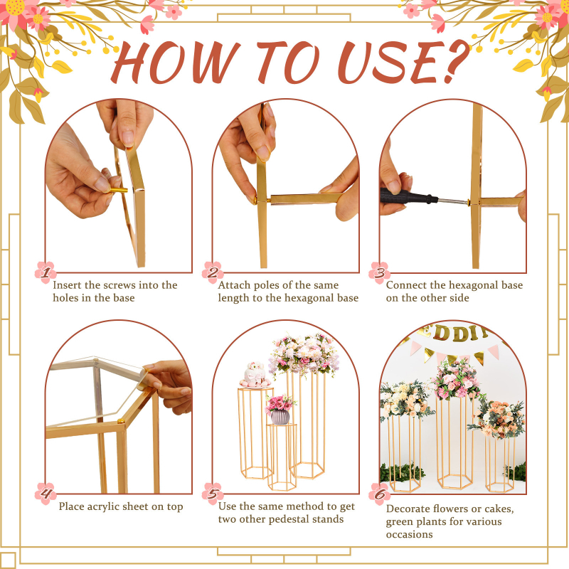 Σταντ για γλάστρες με εξάγωνο γεωμετρικό σχέδιο, μεταλλική κατασκευή, ευρωπαϊκό στυλ, βάση δαπέδου