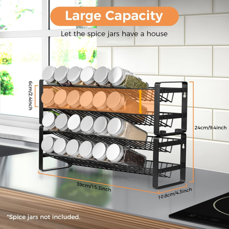 Štvoreposchodový kovový stojan na koreniny, nástenný a skladací