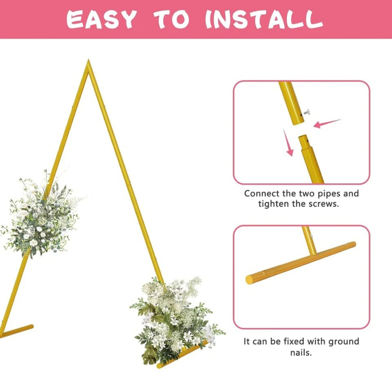 Trojuholníkový kovový rám na pozadie pre svadobný oblúk, železo, prispôsobiteľný