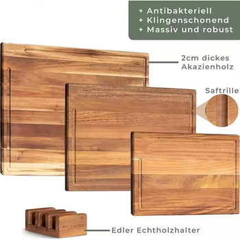 Sada rezacích dosiek z akáciového dreva – dvojstranná kuchynská doska s vstavaným drezom a hnetacím panelom