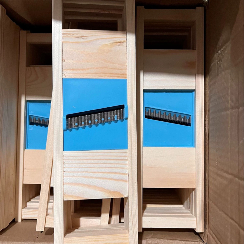 Dvojručný sieťový krájač na zemiaky s mriežkou, na zemiaky a uhorky, drevený, moderný minimalistický štýl, ručná prevádzka, prispôsobiteľné spracovanie