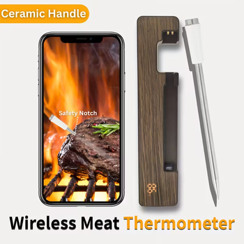 Kuchynský teplomer na gril s Bluetooth, IPX68 odolný voči vode, keramická sonda, magnetická rukoväť z orechového dreva, teplota sondy do 500°C