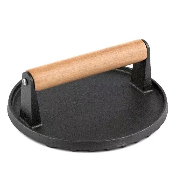 Liatinová kruhová tlačná doska na mäso pre gril, viacúčelová, bezdymová, odnímateľná