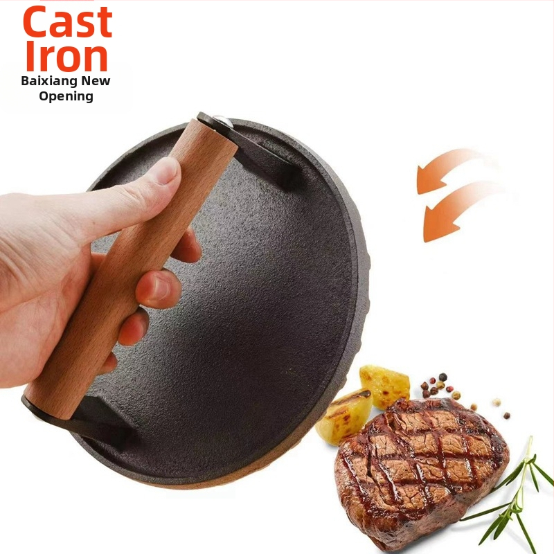 Ketaus apvali mėsos presavimo plokštė kepsninėms, daugiafunkcinė, be dūmų, nuimama