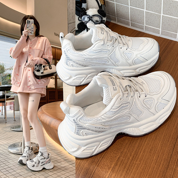 Dámske tenisky casual s hrubou podrážkou, sieťovinový vrchný diel, šnúrky, nízky profil, PU medzipodrážka