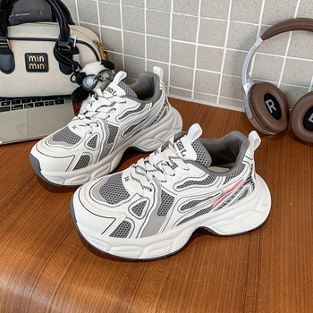 Dámske tenisky casual s hrubou podrážkou, sieťovinový vrchný diel, šnúrky, nízky profil, PU medzipodrážka