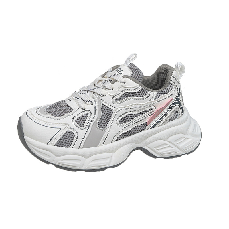 Dámske tenisky casual s hrubou podrážkou, sieťovinový vrchný diel, šnúrky, nízky profil, PU medzipodrážka