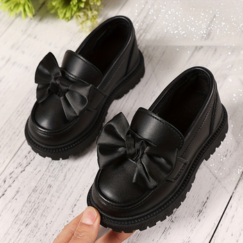 Djevojački loaferi slip-onovi s crnom mašnicom – retro školski britanski stil