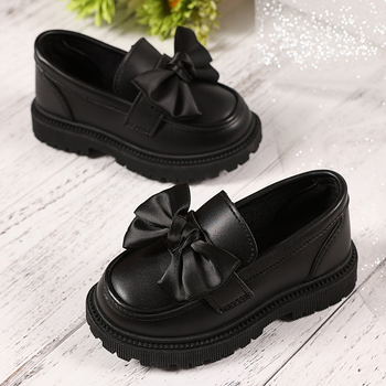 Djevojački loaferi slip-onovi s crnom mašnicom – retro školski britanski stil
