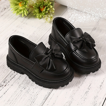 Djevojački loaferi slip-onovi s crnom mašnicom – retro školski britanski stil