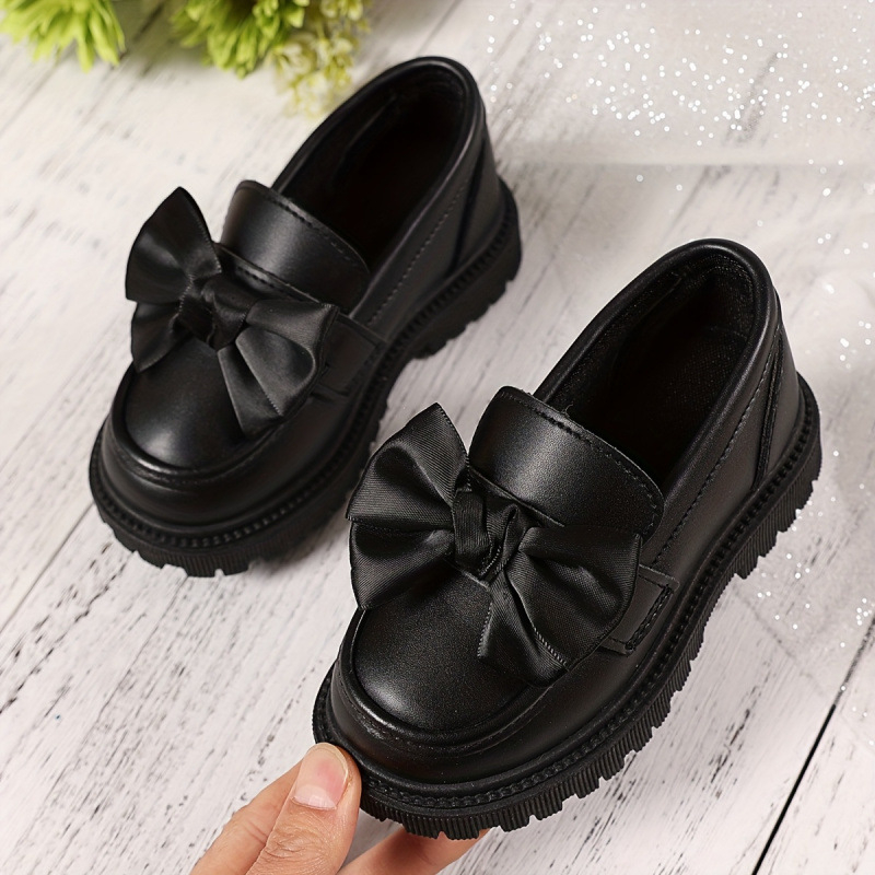 Djevojački loaferi slip-onovi s crnom mašnicom – retro školski britanski stil