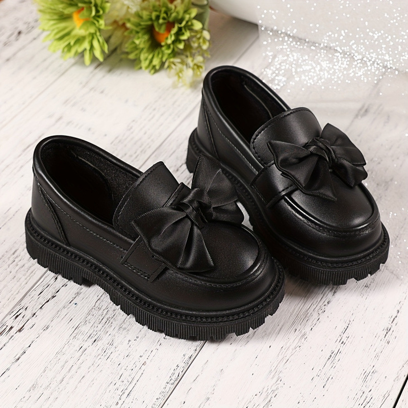 Djevojački loaferi slip-onovi s crnom mašnicom – retro školski britanski stil