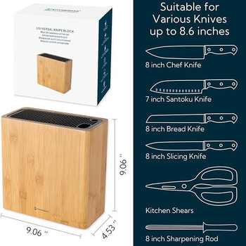 Vertikálny stojan na nože z masívneho dreva do kuchyne – moderný minimalistický štýl, značka YW, možnosť personalizácie a tlače loga