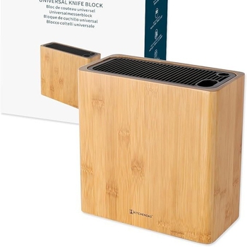 Vertikálny stojan na nože z masívneho dreva do kuchyne – moderný minimalistický štýl, značka YW, možnosť personalizácie a tlače loga