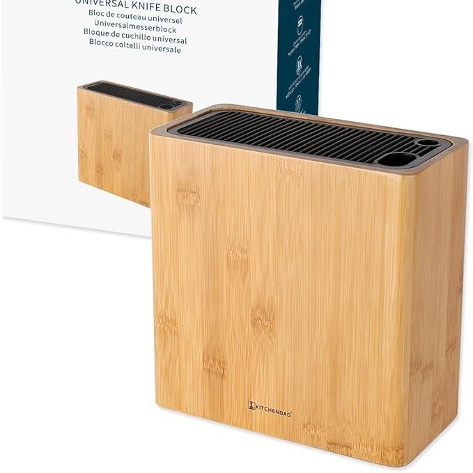 Vertikálny stojan na nože z masívneho dreva do kuchyne – moderný minimalistický štýl, značka YW, možnosť personalizácie a tlače loga