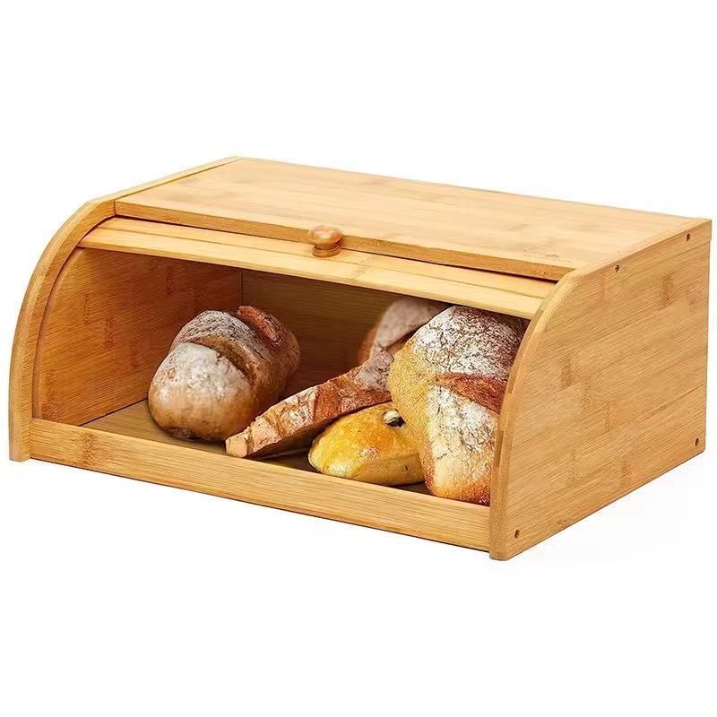 Kutija za kruh od bambusa s preklopnim poklopcem, drvena stolna kutija za skladištenje, višenamjenska, jednoslojna