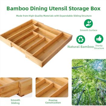 Bambusinė stalčiaus saugykla, atspari vandeniui ir ištraukiama — virtuvės prieskonių ir indų organizatorius, šiuolaikinis minimalistinis stilius