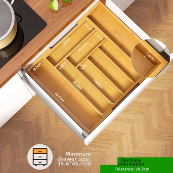 Bambusinė stalčiaus saugykla, atspari vandeniui ir ištraukiama — virtuvės prieskonių ir indų organizatorius, šiuolaikinis minimalistinis stilius