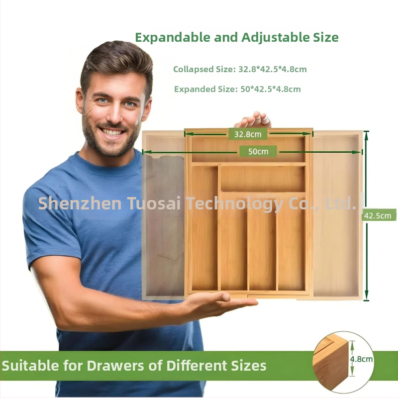 Bambusinė stalčiaus saugykla, atspari vandeniui ir ištraukiama — virtuvės prieskonių ir indų organizatorius, šiuolaikinis minimalistinis stilius