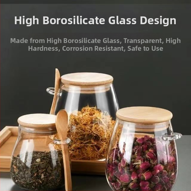 Sklenená nádoba na čaj so lyžičkou — sklo vysokej borosilikátovej odolnosti, ručne ilustrovaná plocha, štýl národného trendu, možnosť potlače loga