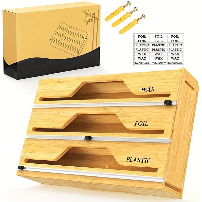 Bambusový nástroj na rezanie potravinovej fólie a hliníkovej fólie na stenu s magnetom – moderný minimalistický dizajn, prispôsobenie, potlačené logo