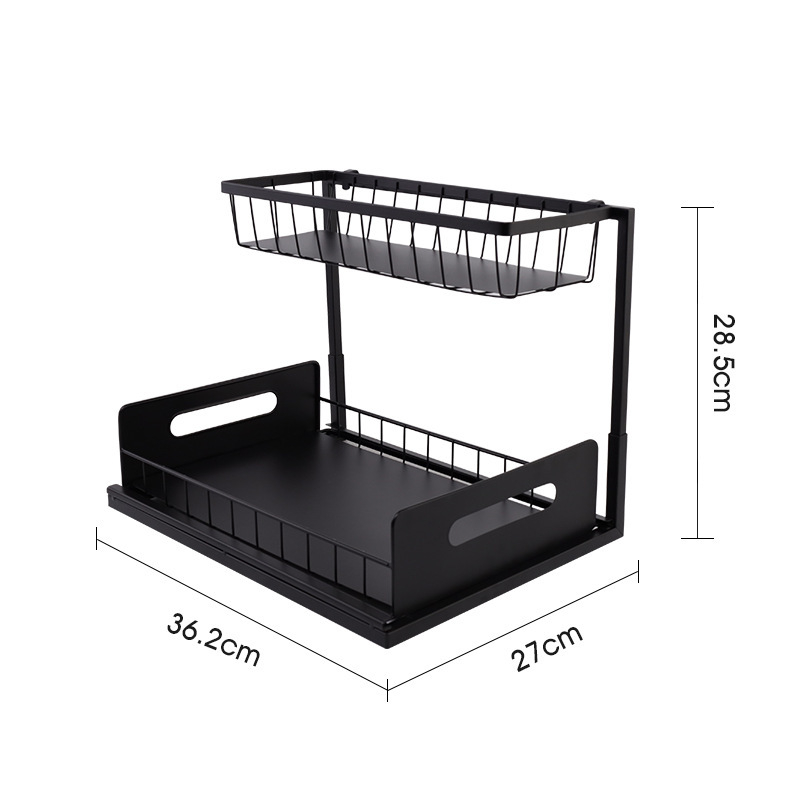Kuhinjski organizator od ugljičnog čelika s izvlačnim košem — dvije etaže, višenamjenski, pokretni, bez bušenja, stolni