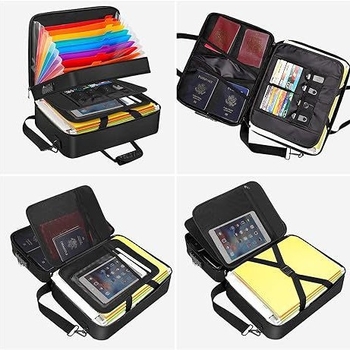 12-priehradková ohňovzdorná a vodeodolná akordeónová taška na súbory, z materiálu silikónového kompozitu, so zámkom