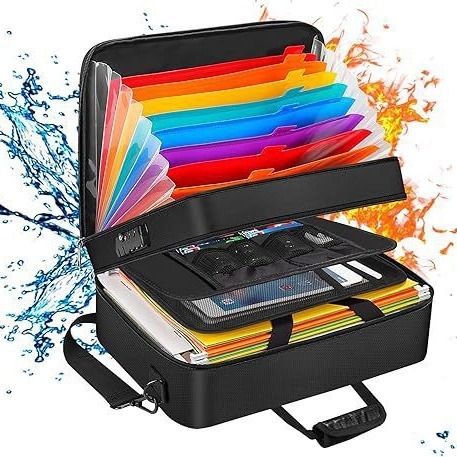 12-priehradková ohňovzdorná a vodeodolná akordeónová taška na súbory, z materiálu silikónového kompozitu, so zámkom