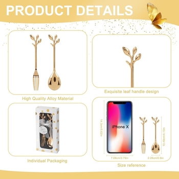 Sada príbora Tree Leaf – vidlička a lyžica, zliatina zinku, leštenie do zrkadla, moderný štýl, značka Lengteng