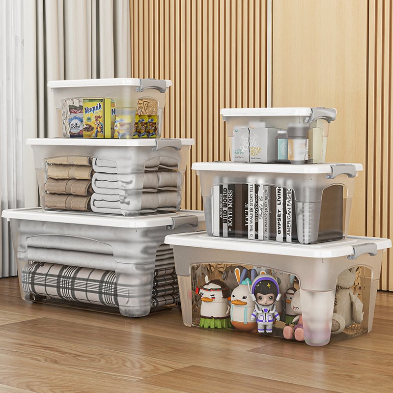 Πλαστικό κουτί αποθήκευσης με καπάκι, μοντέλο 5801 Clear, χωρητικότητα 110 L, πολυχρηστικό, φορητό με ρόδες