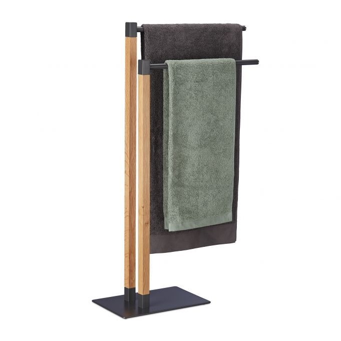 Podlaha vešiak na uteráky a kúpeľňu, 2 úrovne, kov/drevo, leštený povrch, nosnosť 3