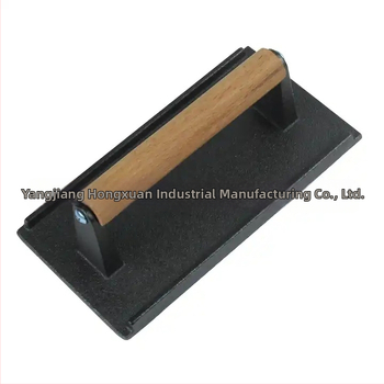 Liatinová doska na lisovanie mäsa, obdĺžniková, s drevenou rúčkou (Značka: HONGXUAN)