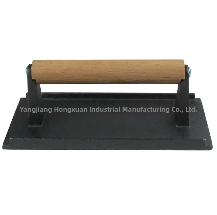 Ketaus mėsos presavimo plokštė, stačiakampė, su medine rankena (Prekės ženklas: HONGXUAN)