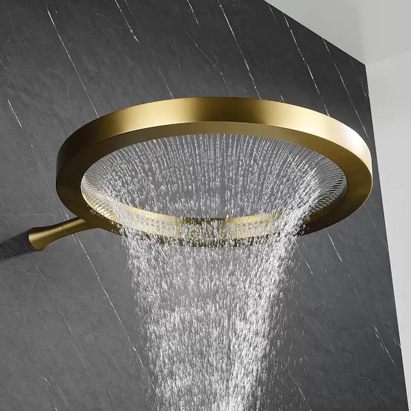 Meďový vodopádový sprchový hlav – zabudovaný, dážď funkcia, chrómovaný povrch, model Waterfall shower, montáž do steny, 0-90°C