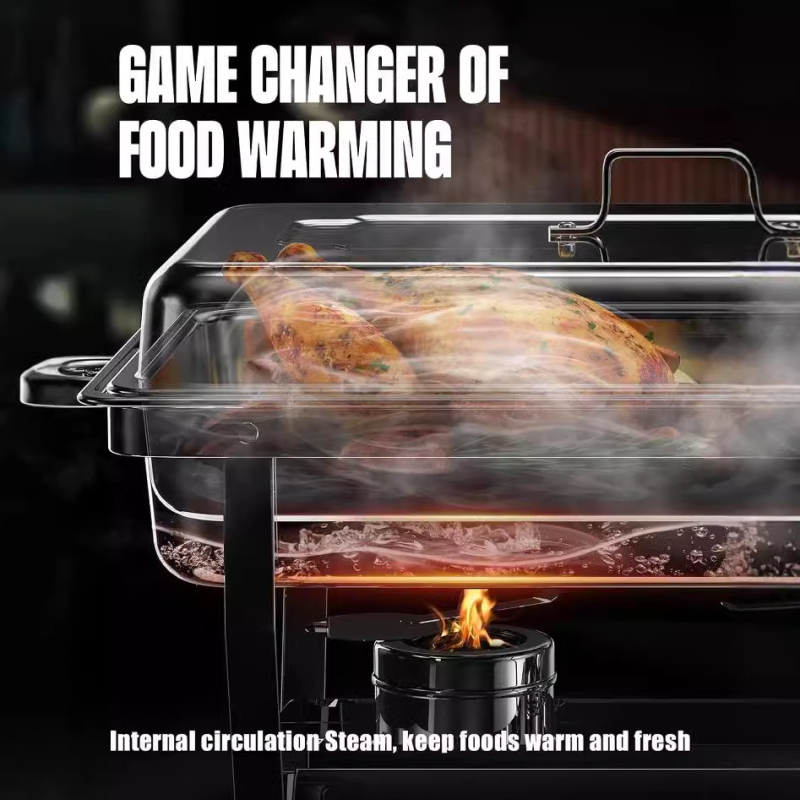 Nerezová oceľová bufetová platňa – alkoholový varič, set, model BFL, 3,3 kg, hĺbka 10 cm