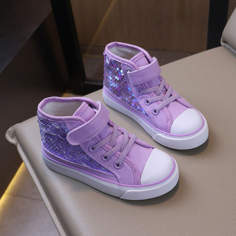 Dievčenské tenisky z plátna, stredne vysoké, zapínanie na suchý zips, gumová podrážka, vrchná časť z plátna, textilná stielka