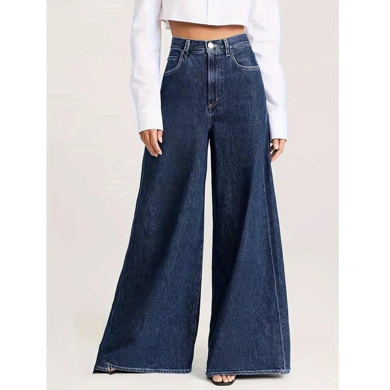 Traperice: široke nogavice, srednji struk, denim, 70–80% pamuk, duge hlače