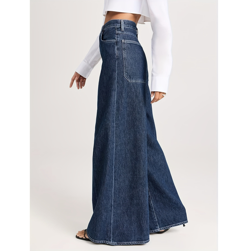 Traperice: široke nogavice, srednji struk, denim, 70–80% pamuk, duge hlače