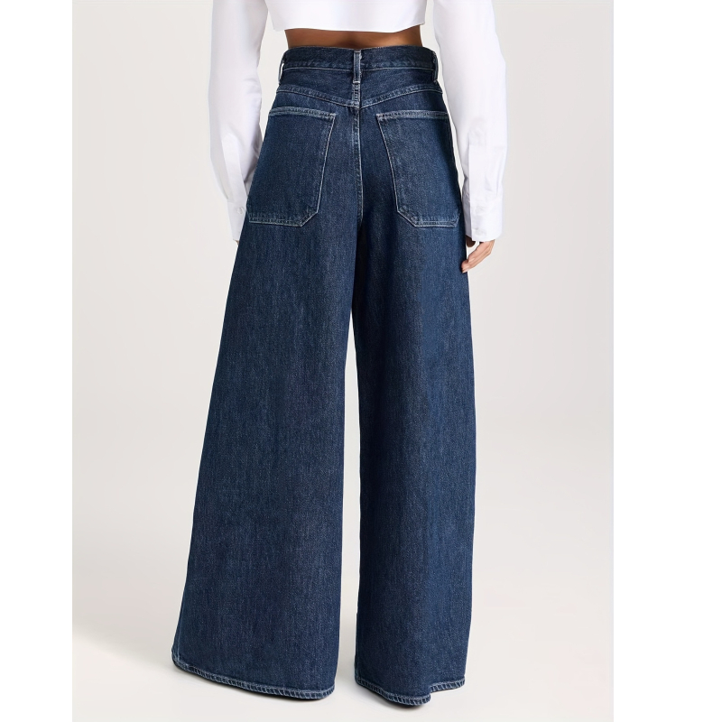 Traperice: široke nogavice, srednji struk, denim, 70–80% pamuk, duge hlače